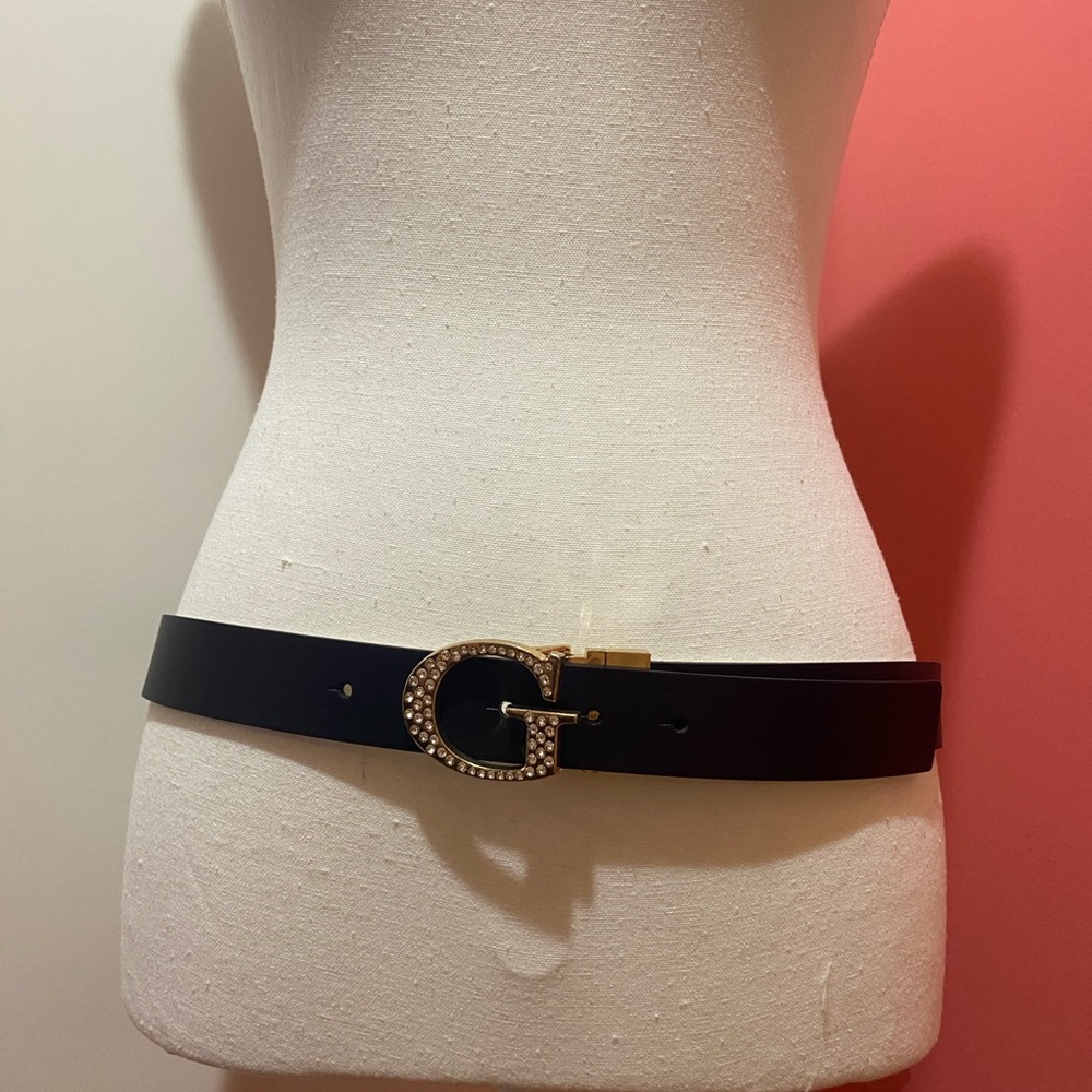 GUESS Black Gold Rhinestone Belt